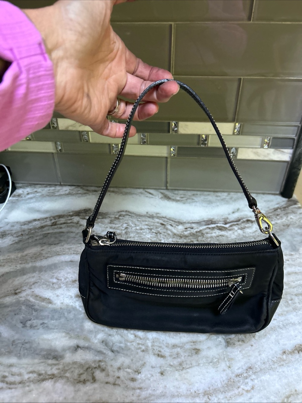 y2k black nylon leather coach demi  bag  Convertible Shoulder Strap Clutch